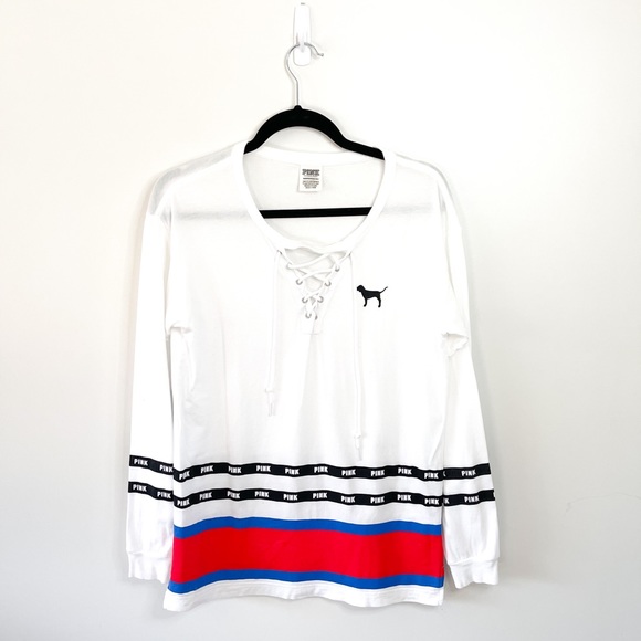 Victoria’s Secret PINK Campus Lace Up Long Sleeve Shirt Size XS - Picture 3 of 11